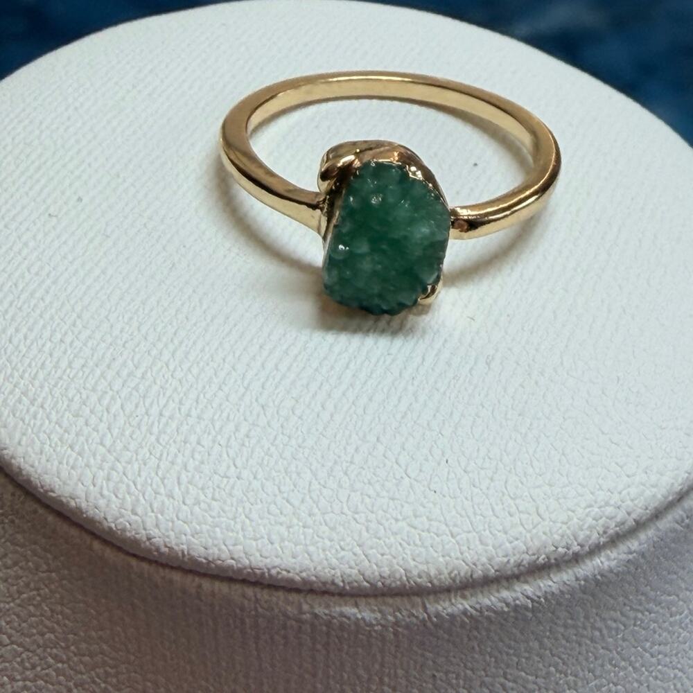 Gold Ring with Raw Emerald Stone Size 8